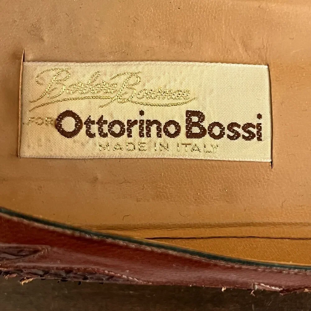 Vintage Ottorino Bossi Brown Leather Applique Kitten Heels